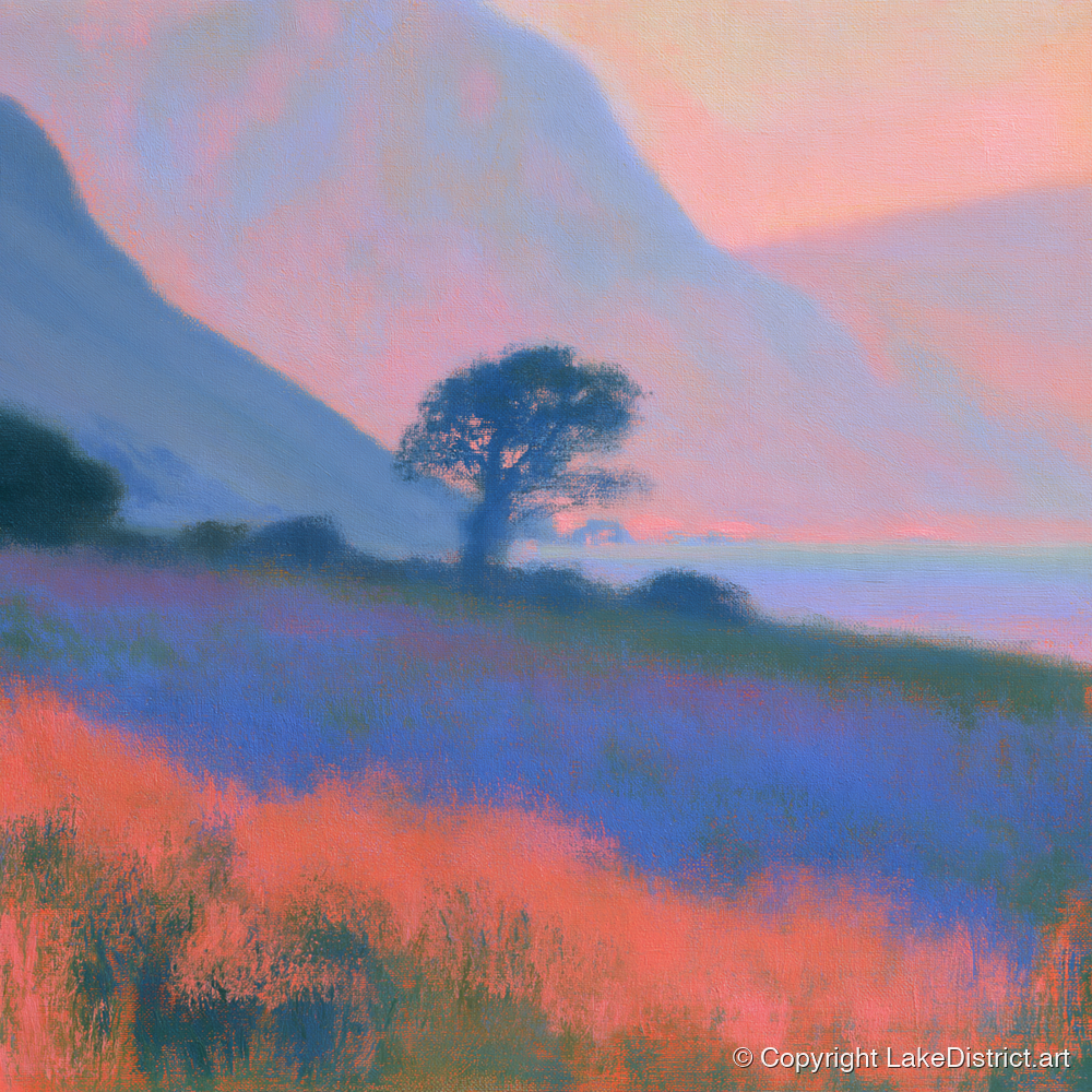 Pastel Dusk on the Fells - lake district lake art print and canvas by Theodore Vance A.I