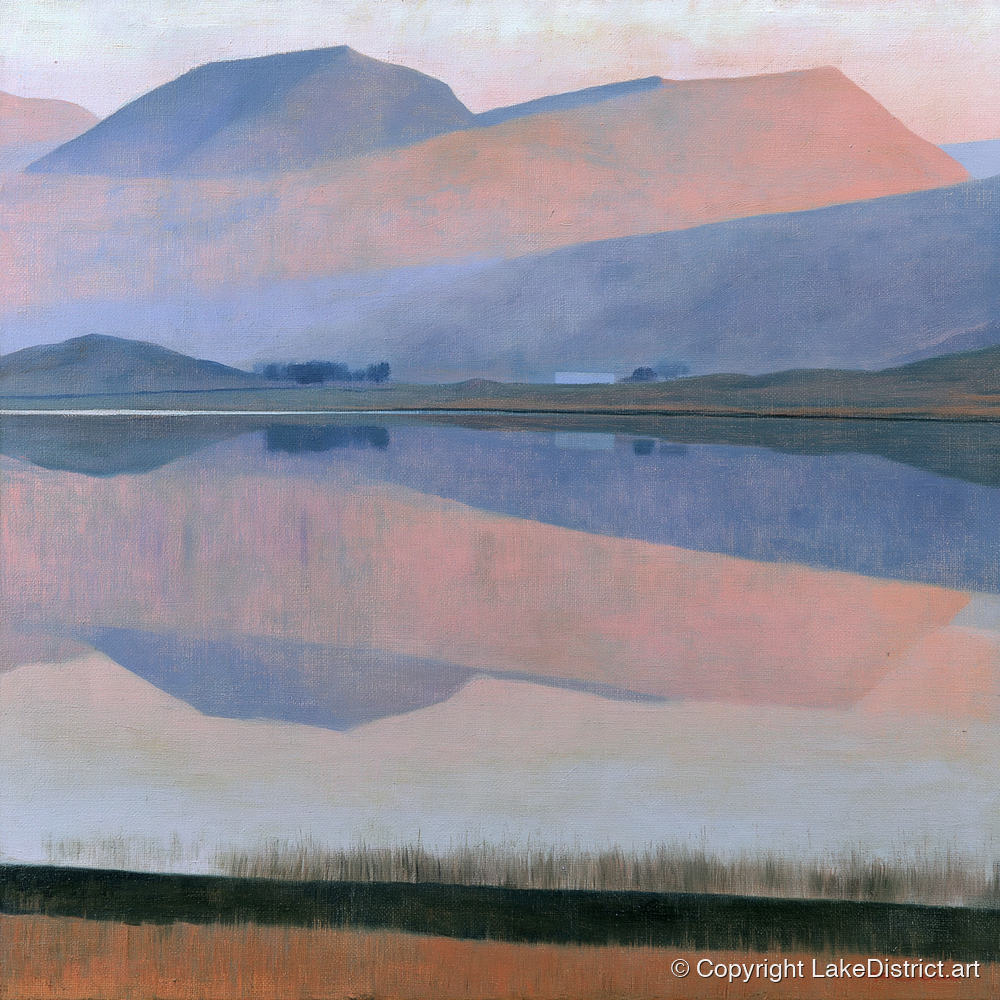 Pastel Fells and Lake Reflection - lake district lake art print and canvas by Alistair Thorne A.I