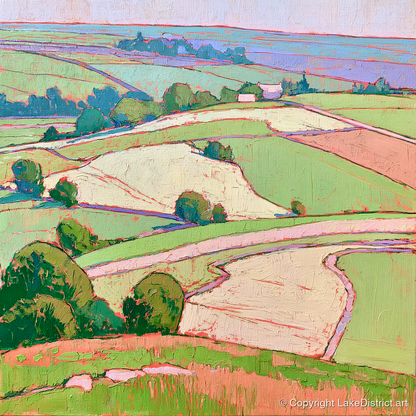 Pastel Fields in a Lakeland Dale - lake district valley art print and canvas by Cedric Montgomery A.I