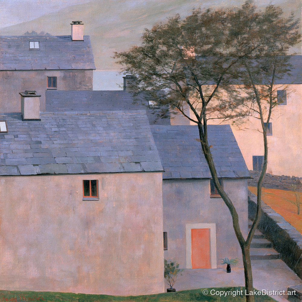 Pastel Light on Slate Cottages - lake district village art print and canvas by Alistair Thorne A.I