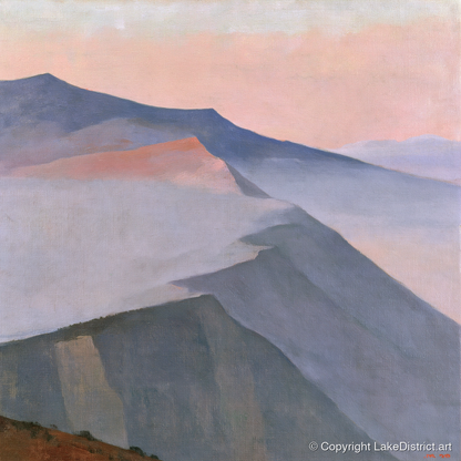 Pastel Mountain Ridge in Mist - lake district fell art print and canvas by Alistair Thorne A.I