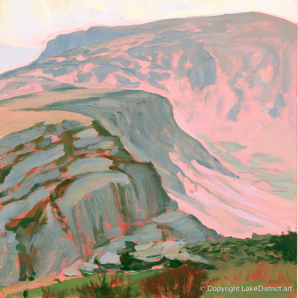 Pastel Pink Mountain Ridge - lake district fell art print and canvas by Florence Hadley A.I