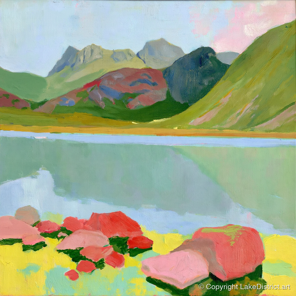 Pastel Rocks at Blea Tarn - lake district valley art print and canvas by Vivienne Roth A.I