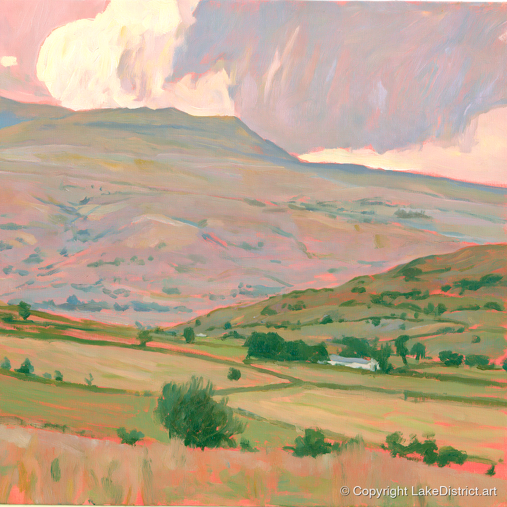 Pastel Storm Clouds Over Fells - lake district sky art print and canvas by Florence Hadley A.I