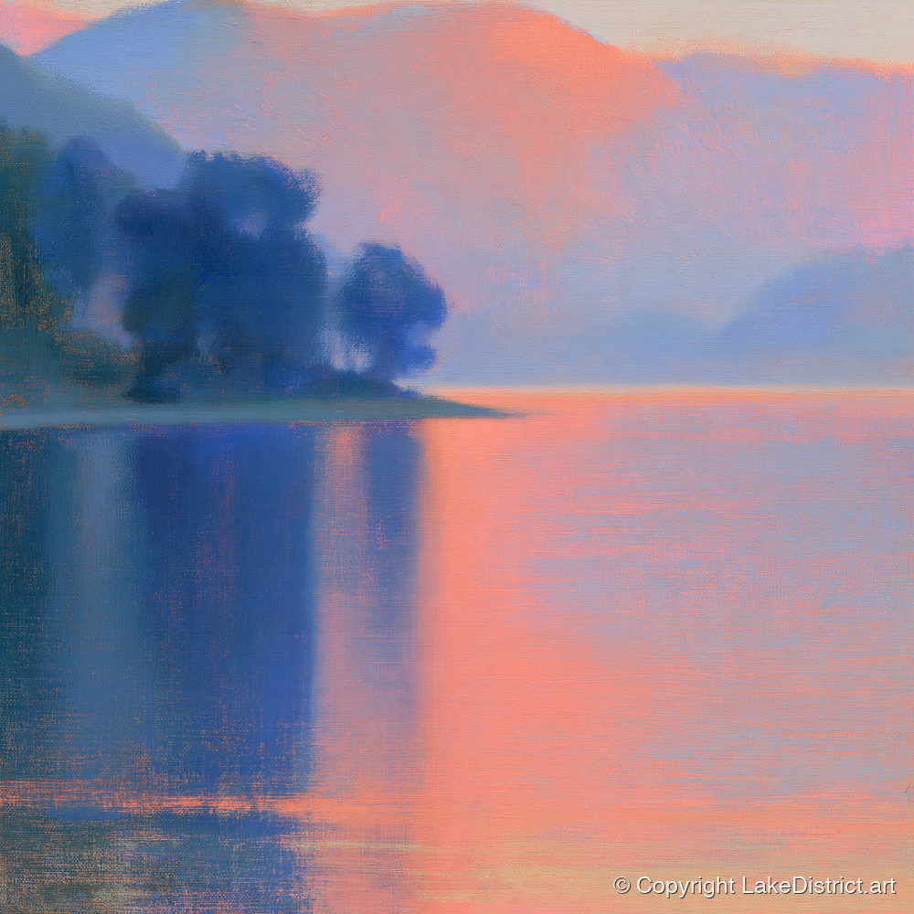 Pastel Sunset Over The Lake - lake district lake art print and canvas by Theodore Vance A.I