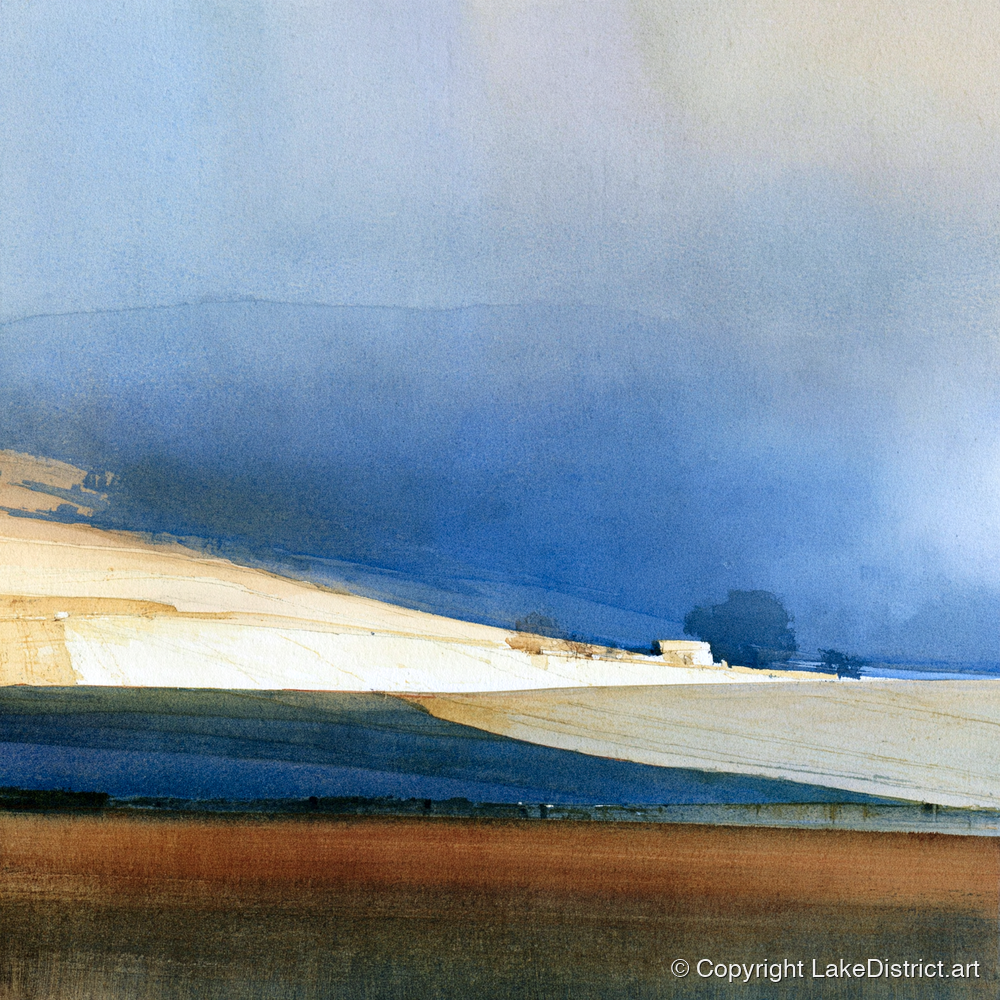 Patchwork Fields Under Indigo Sky - lake district valley art print and canvas by Nathaniel Ward A.I