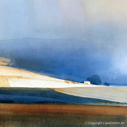Patchwork Fields Under Indigo Sky - lake district valley art print and canvas by Nathaniel Ward A.I
