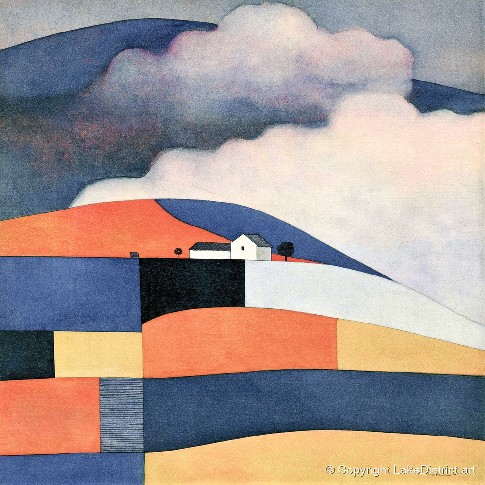 Patchwork Rolling Fells Under Cloud - lake district fell art print and canvas by Edwin Locke A.I