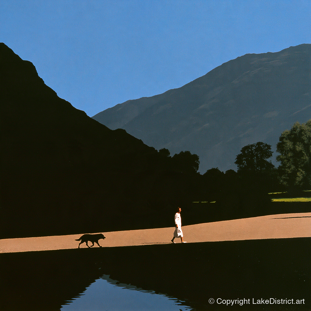 Patterdale Dog Walk Silhouette - gifts for dog walkers art print and canvas by Adelaide Calloway A.I
