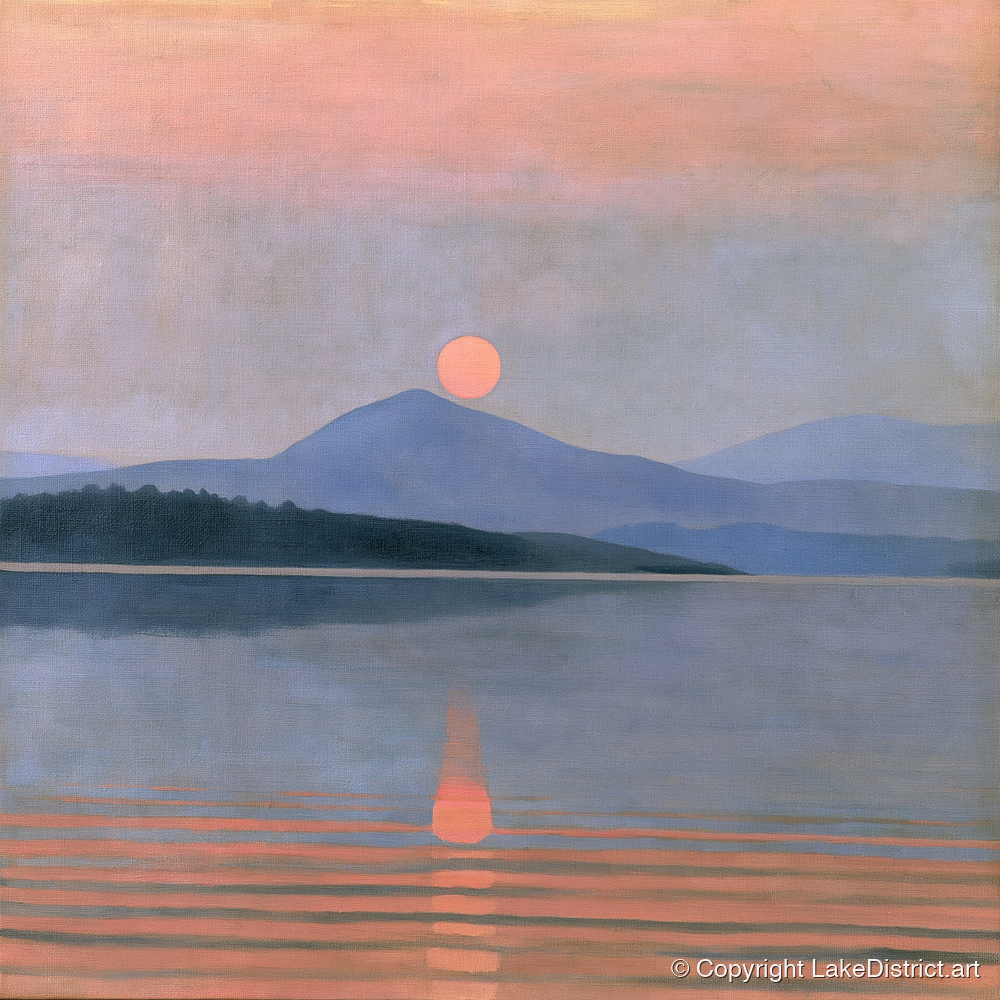 Peach Sunset Over the Water - lake district lake art print and canvas by Alistair Thorne A.I