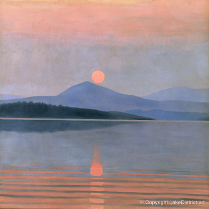 Peach Sunset Over the Water - lake district lake art print and canvas by Alistair Thorne A.I