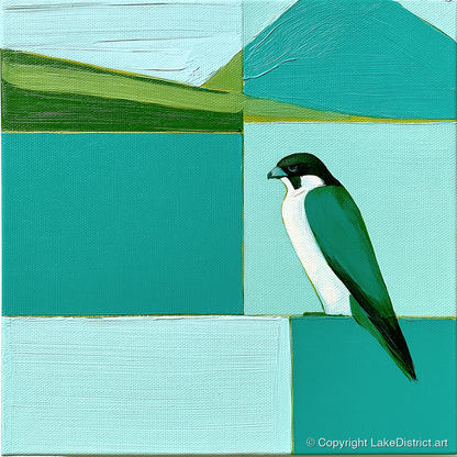 Peregrine Falcon Against Teal Fells - lake district wildlife art print and canvas by Sebastian Finch A.I