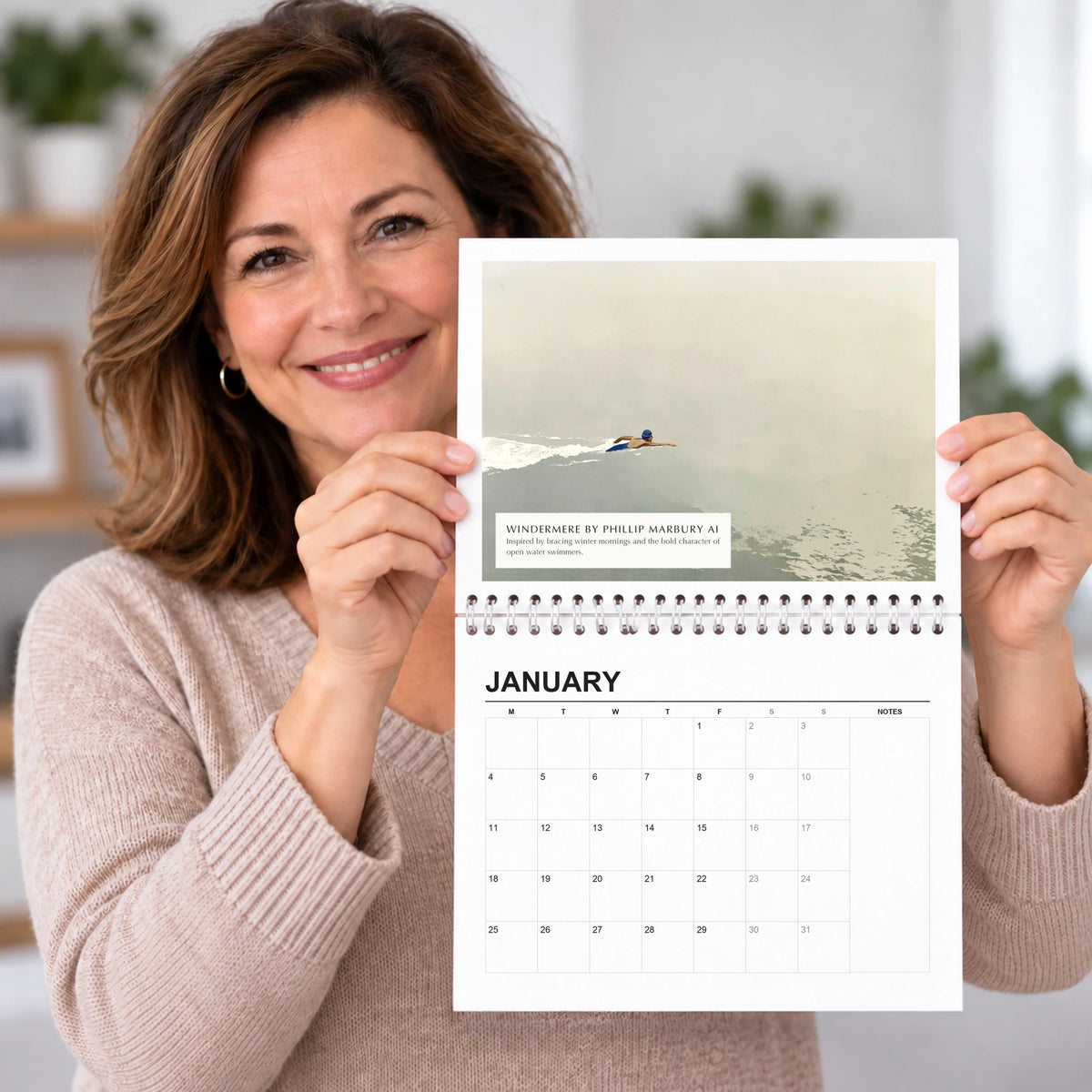 Phillip Marbury 2027 wall calendar held open, painting above the dates, a Lake District gift