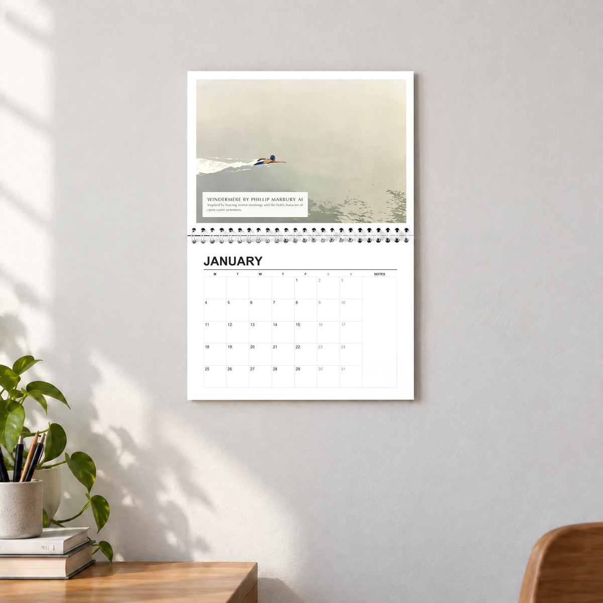 Phillip Marbury 2027 wall calendar hanging in a lounge