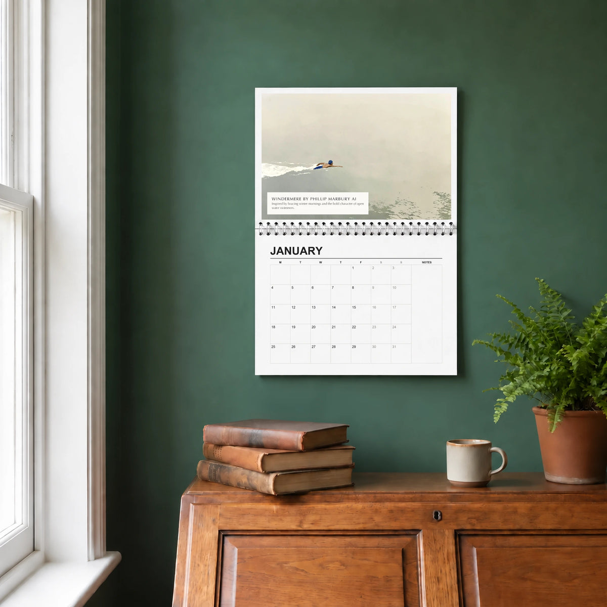 Phillip Marbury 2027 wall calendar hanging in a study