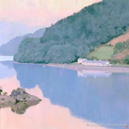 Pink Dawn on Coniston Water - lake district lake art print and canvas by Oliver Trent A.I