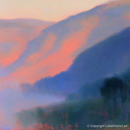 Pink Dawn Over Valley Mist - lake district sky art print and canvas by Theodore Vance A.I