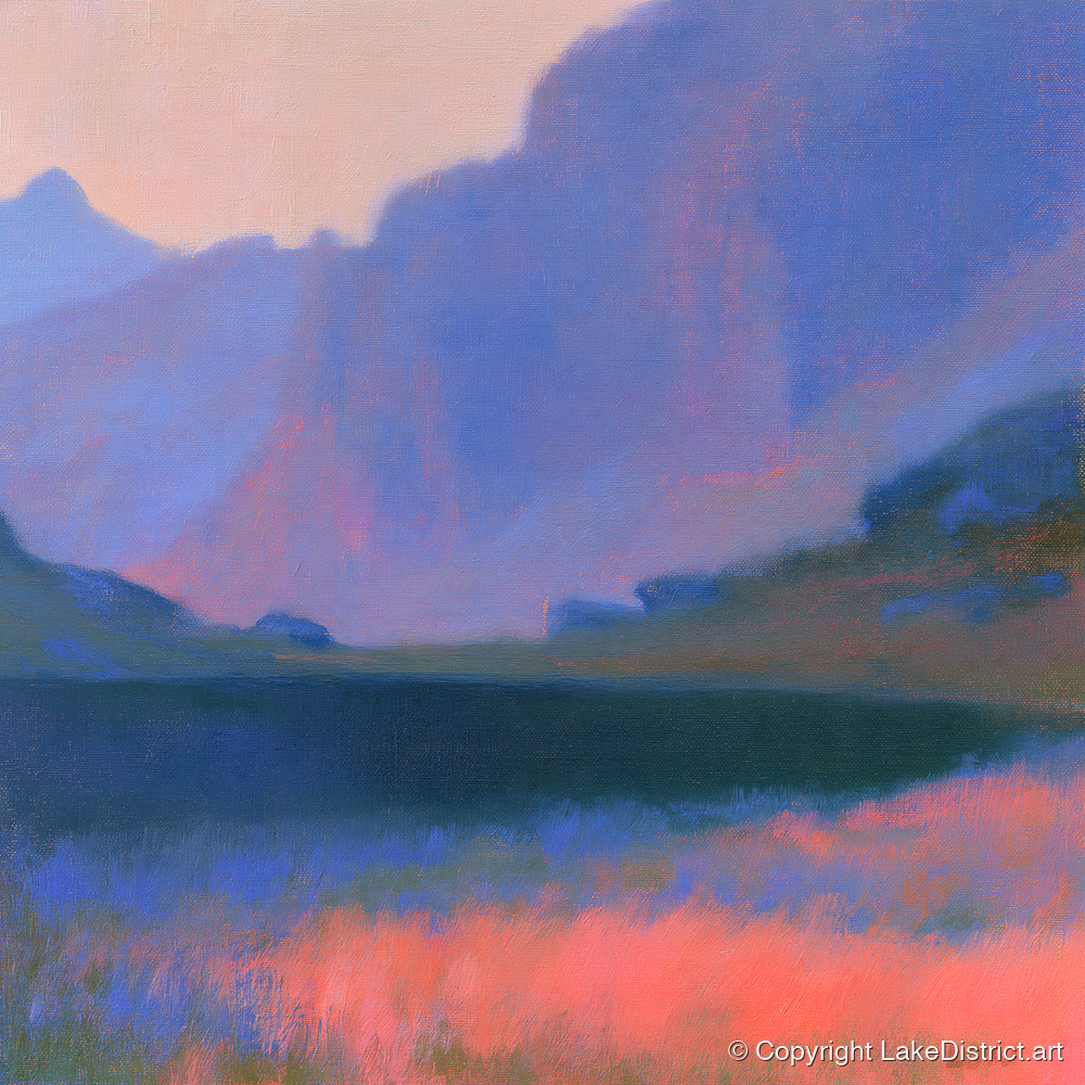 Pink Dusk at Stickle Tarn - lake district fell art print and canvas by Theodore Vance A.I