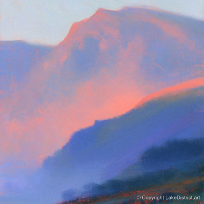 Pink Evening Light Over Fells - lake district sky art print and canvas by Theodore Vance A.I