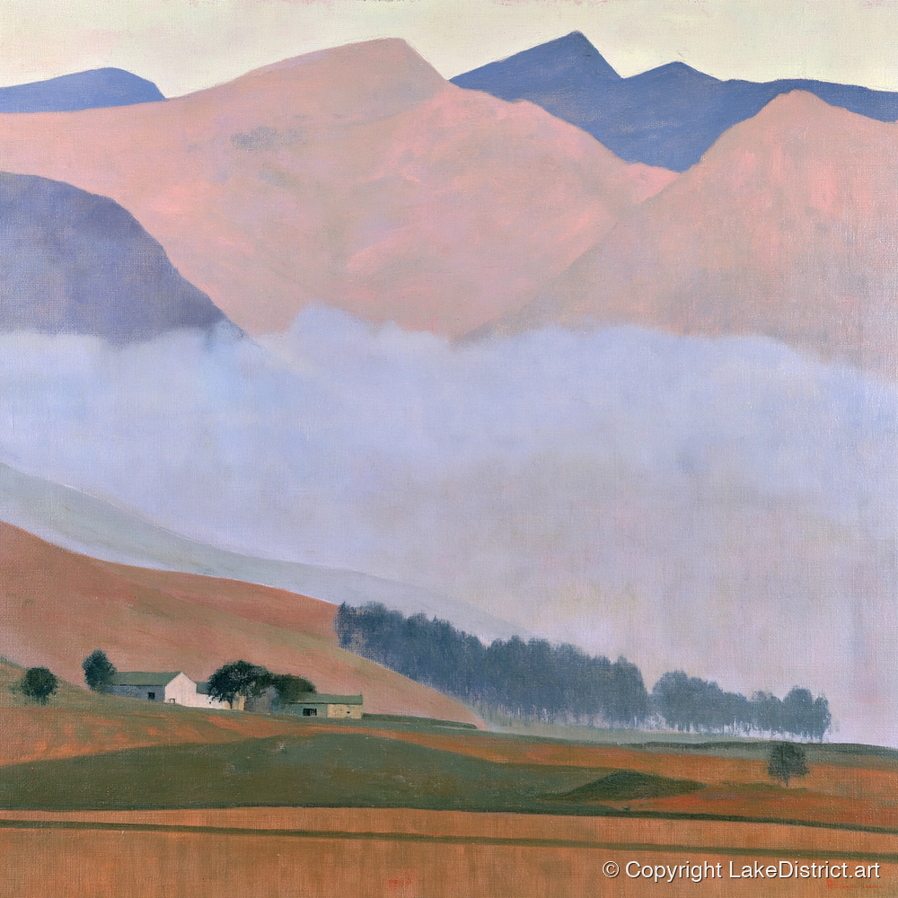 Pink Fells Above Valley Cloud - lake district fell art print and canvas by Alistair Thorne A.I