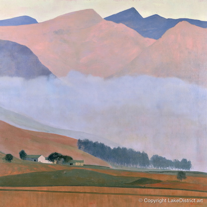 Pink Fells Above Valley Cloud - lake district fell art print and canvas by Alistair Thorne A.I