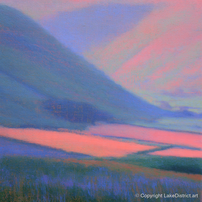 Pink Light on Dale Fields - lake district valley art print and canvas by Theodore Vance A.I