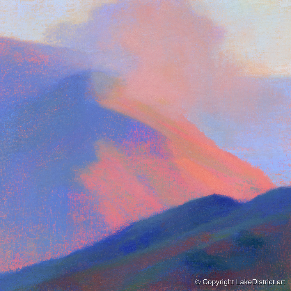Pink Light on Rolling Fells - lake district fell art print and canvas by Theodore Vance A.I