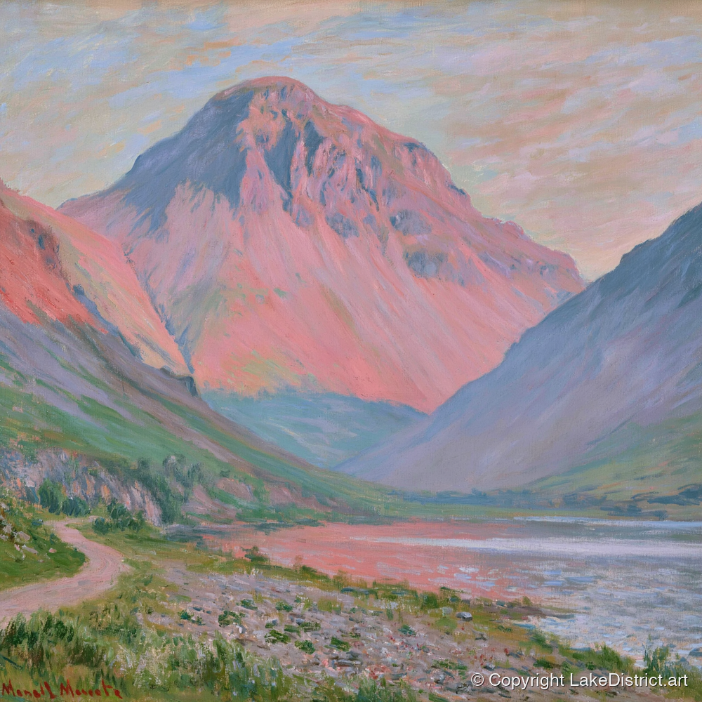Pink Light Over Great Gable - lake district fell art print and canvas by Clara Sterling A.I