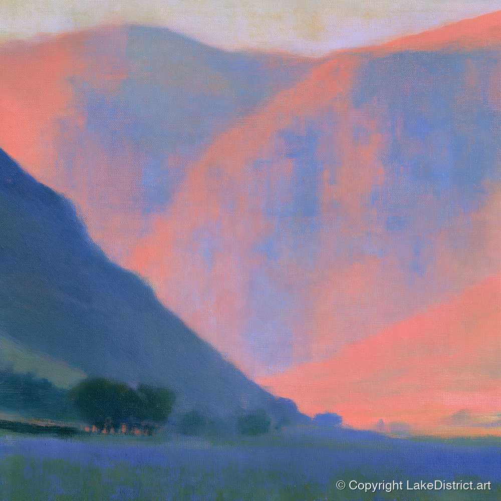 Pink Twilight Fell Valley - lake district valley art print and canvas by Theodore Vance A.I