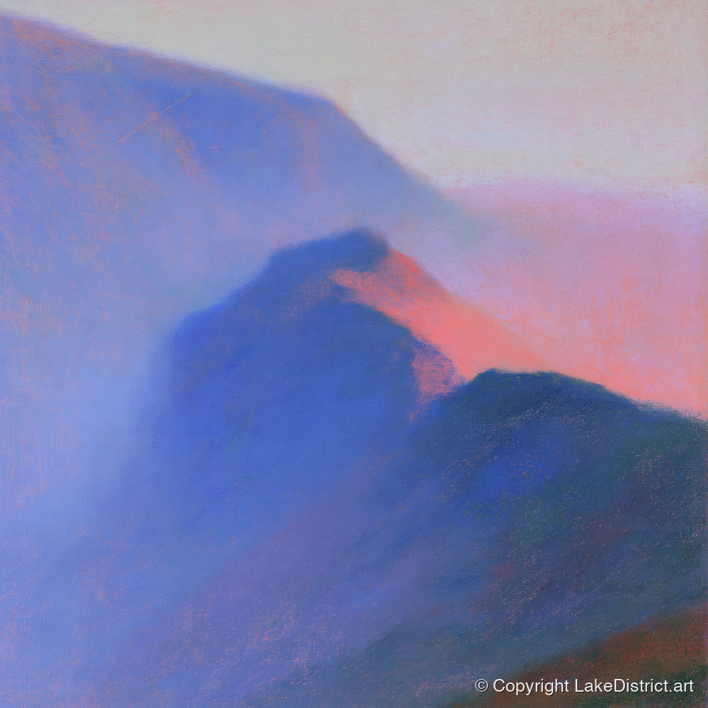 Pink Twilight on Misty Ridge - lake district fell art print and canvas by Theodore Vance A.I