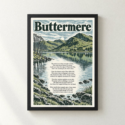Buttermere poem print in a black frame