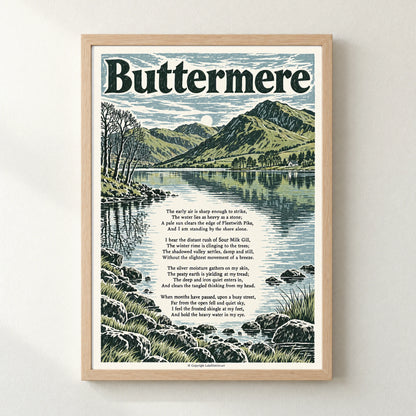 Buttermere poem print in a natural frame