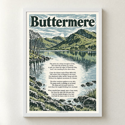 Buttermere poem print in a white frame