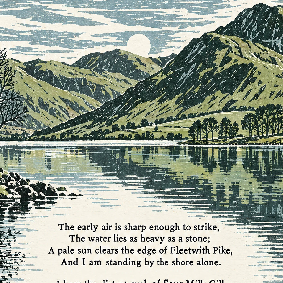 Buttermere poem print close-up: the lettering of the poem