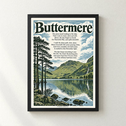 Buttermere poem print in a black frame