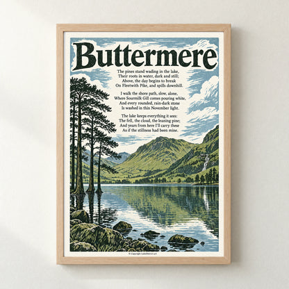 Buttermere poem print in a natural frame