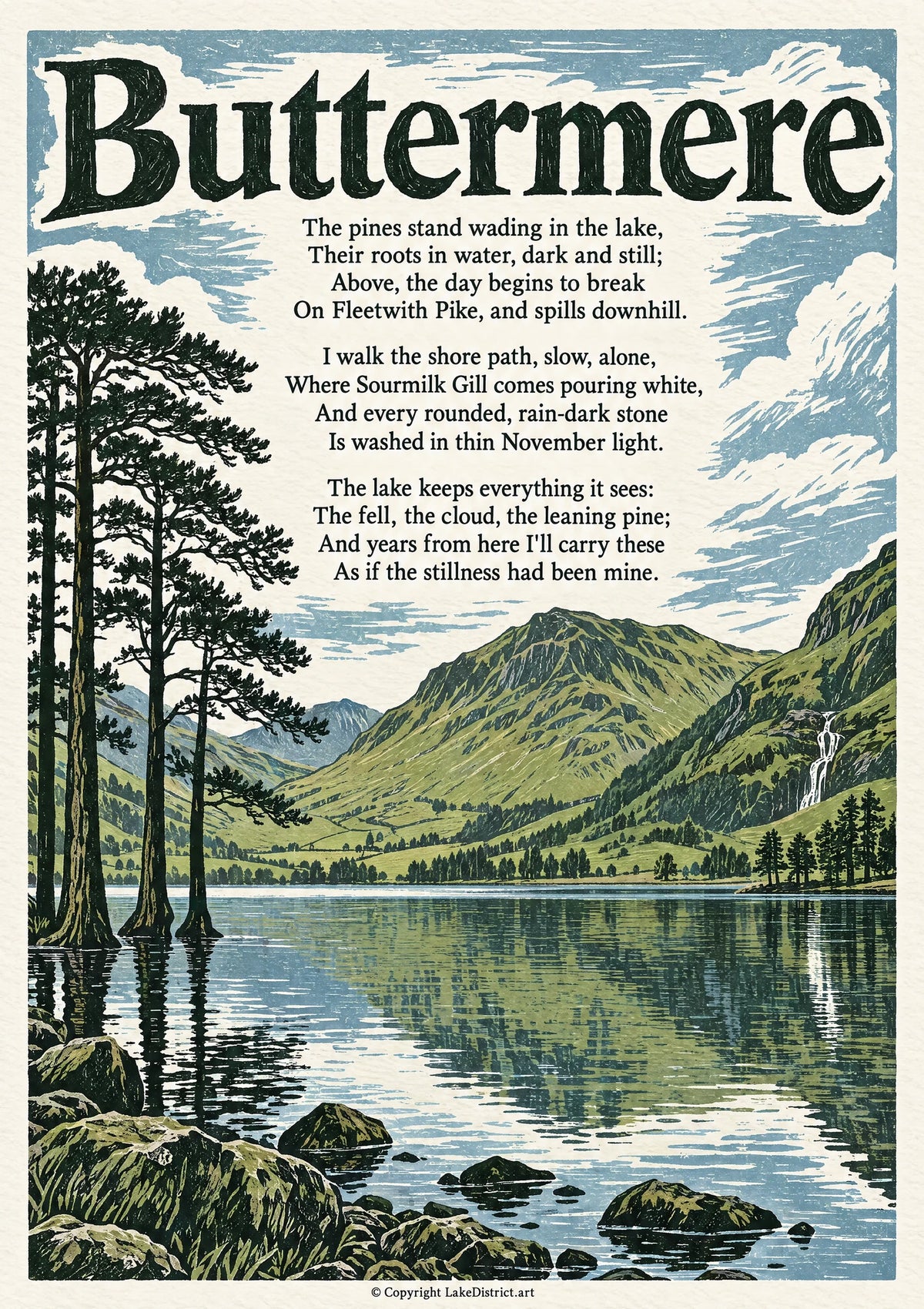 Buttermere, an illustrated Lake District poem print
