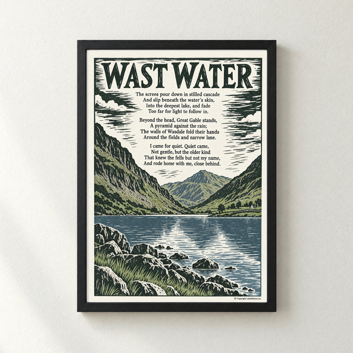 Wast Water poem print in a black frame