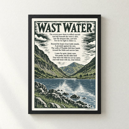 Wast Water poem print in a black frame