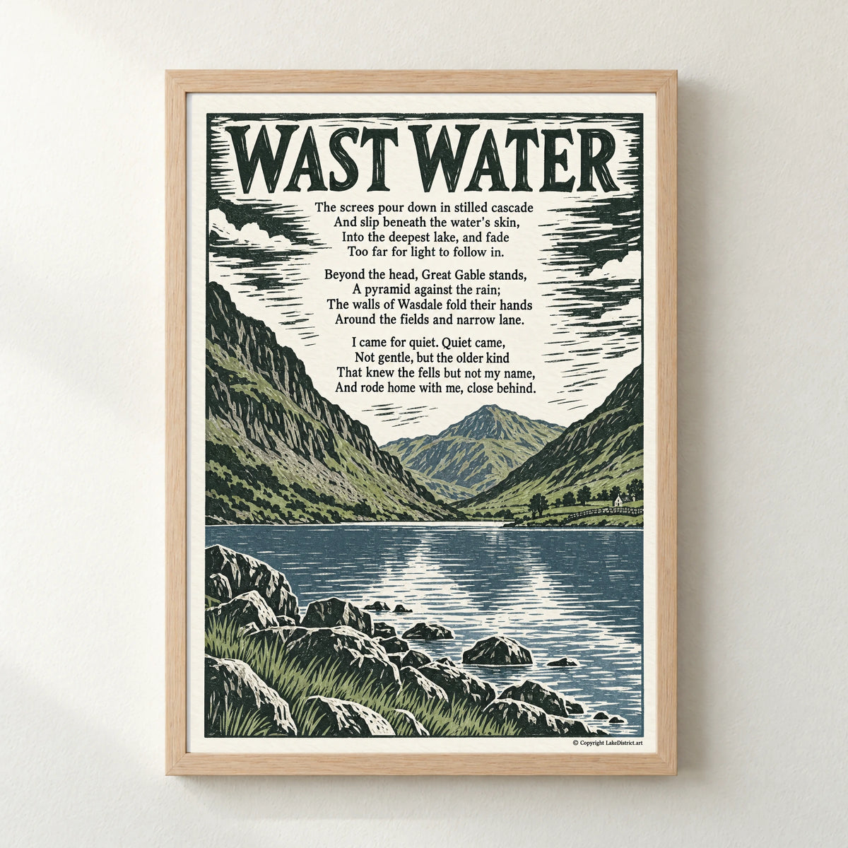 Wast Water poem print in a natural frame