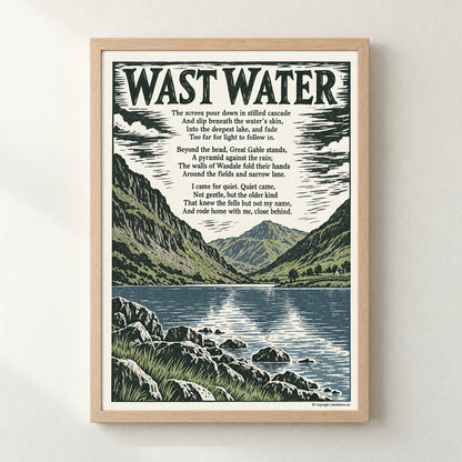 Wast Water poem print in a natural frame