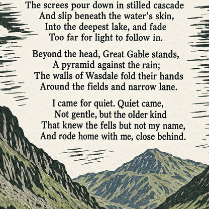 Wast Water poem print close-up: the lettering of the poem
