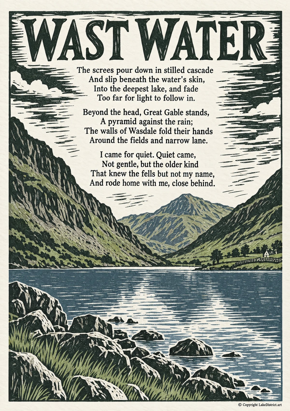 Wast Water, an illustrated Lake District poem print