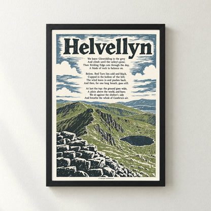Helvellyn poem print in a black frame