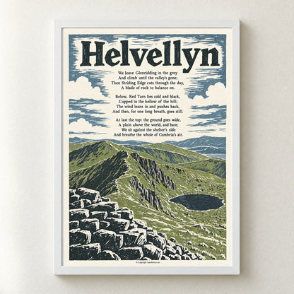 Helvellyn poem print in a white frame