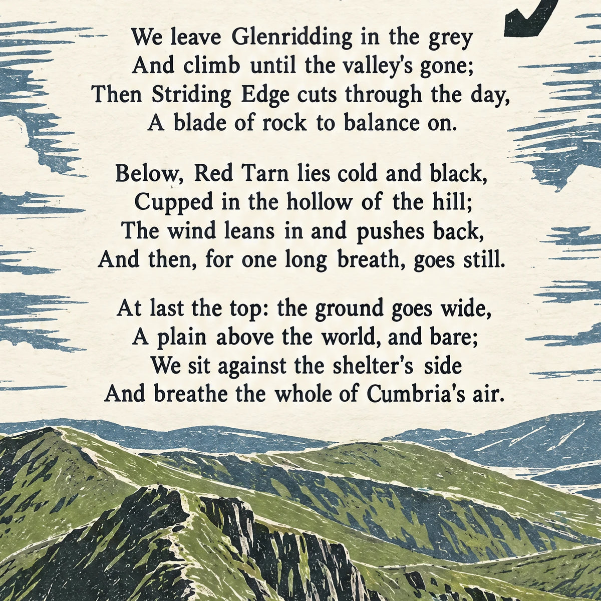 Helvellyn poem print close-up: the lettering of the poem