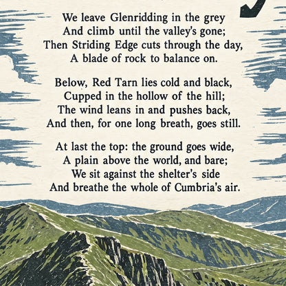 Helvellyn poem print close-up: the lettering of the poem