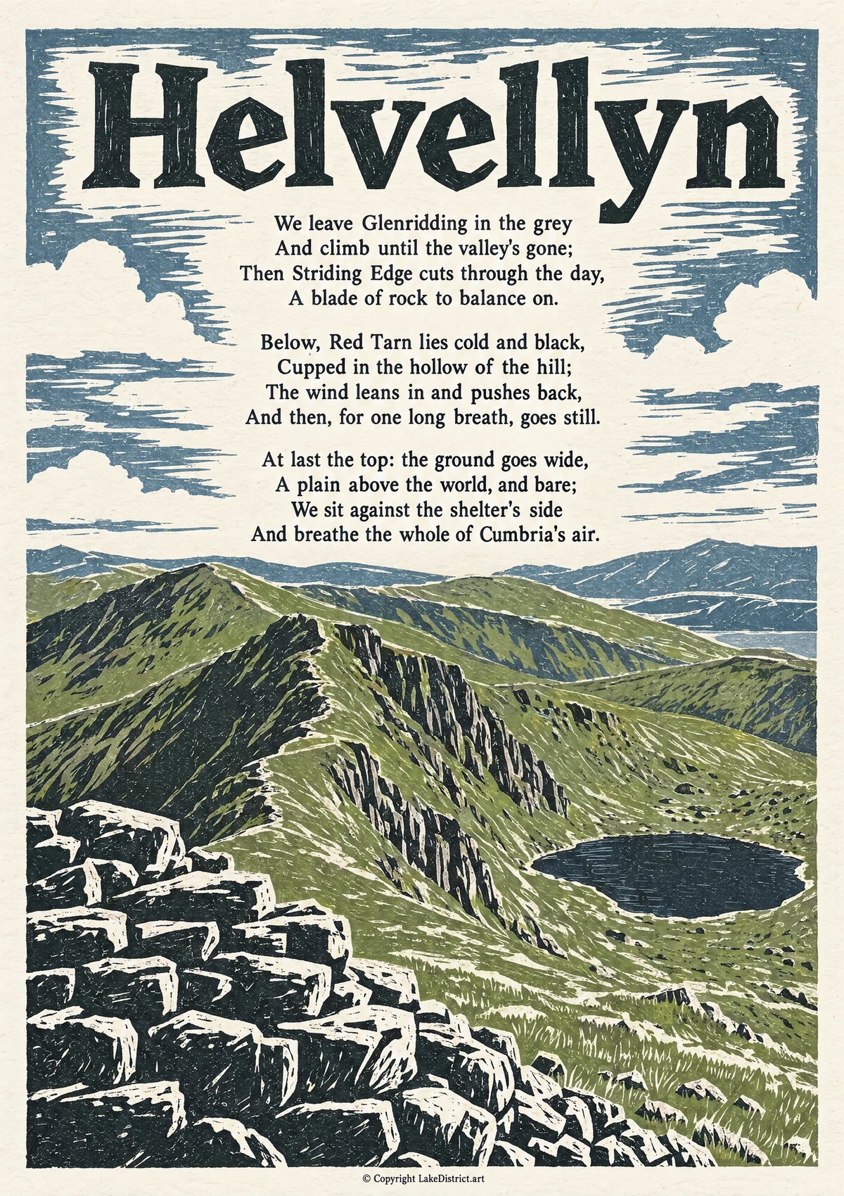 Helvellyn, an illustrated Lake District poem print