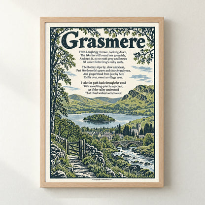 Grasmere poem print in a natural frame
