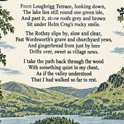Grasmere poem print close-up: the lettering of the poem